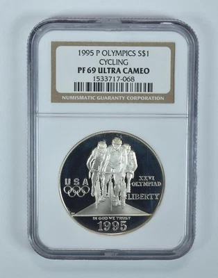 1995-P Olympic Cycling Commemorative Silver Dollar PF69 UCAM NGC - Image 1 of 4