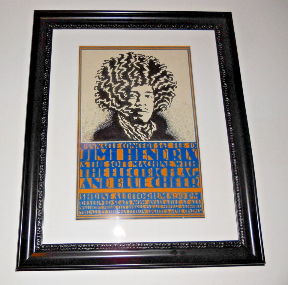 Large Framed Jimi Hendrix Blue Cheer Electric Flag 1968 Poster RARE 24" by 20" - Image 1 of 1