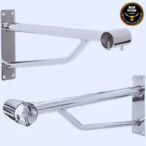 25mm HEAVY DUTY WALL FIX CHROME SUPPORT ARM BRACKET, WARDROBE HANGING RAIL - Picture 1 of 18