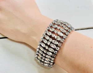 Vintage Sherman Crystal Signed Bracelet Clear Jewellry 1960s Cuff Bracelets - Bild 1 von 14