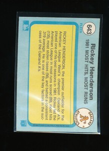 1982 Fleer #643 Rickey Henderson Well Centered Beauty