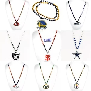 NFL,NBA,MLB Team Mardi Gras Beads With Medallion Necklace - Picture 1 of 28