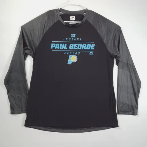 Indiana Pacers Paul George Shirt mens XL Black Long Sleeve Raglan NBA Majestic Cover