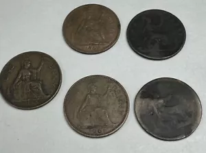 Great Britain 1892-1962 Lot of 5 Different Dates of Pennies Circ See Scans - Picture 1 of 13