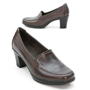 Clarks Bendables Ladies 7 M Brown Leather Pumps Heels Slip on Loafers - Picture 1 of 12
