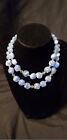 Vintage 1950s Blue Double Strand Beaded Necklace With Gokd Clasp