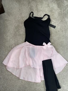 Ballet Costume Girls 12-14 Black Leotard, Pink Skirt, Black Tights - Picture 1 of 12