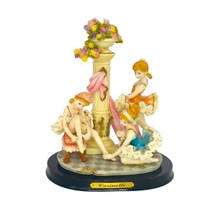 Ballet Girls - Casinelli Hand Painted Resin On A Wooden Base Figurine - Vintage - Picture 1 of 13