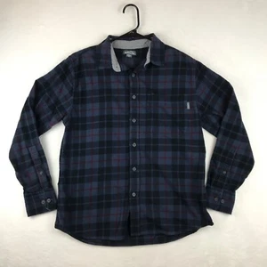 Eddie Bauer Button Down Shirt Mens Medium Plaid Dark Navy Blue Long Sleeve - Picture 1 of 11