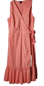 TALBOTS Women's Wrap Sundress Orange/Peach Ties At Side Ruffled Hem Size 6 - Picture 1 of 10