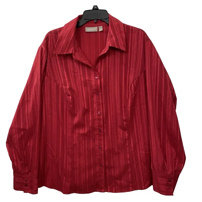 Blusa Croft & Barrow Mujer Elastizada Talla Grande 2X Roja Abotonada Manga Larga Foto 1 de 4