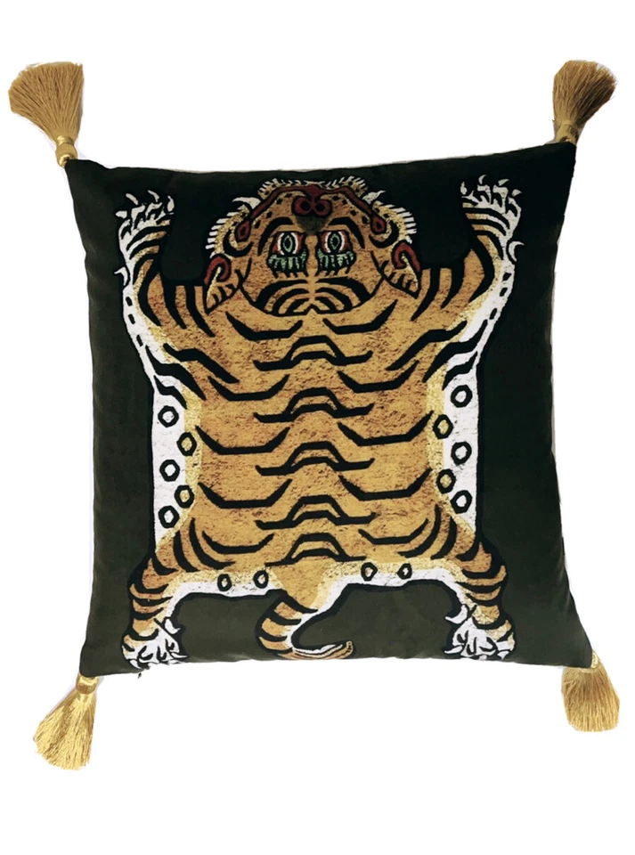 Contemporary Digital Printed Tiger Velvet Decorative Pillow - Image 1 of 4