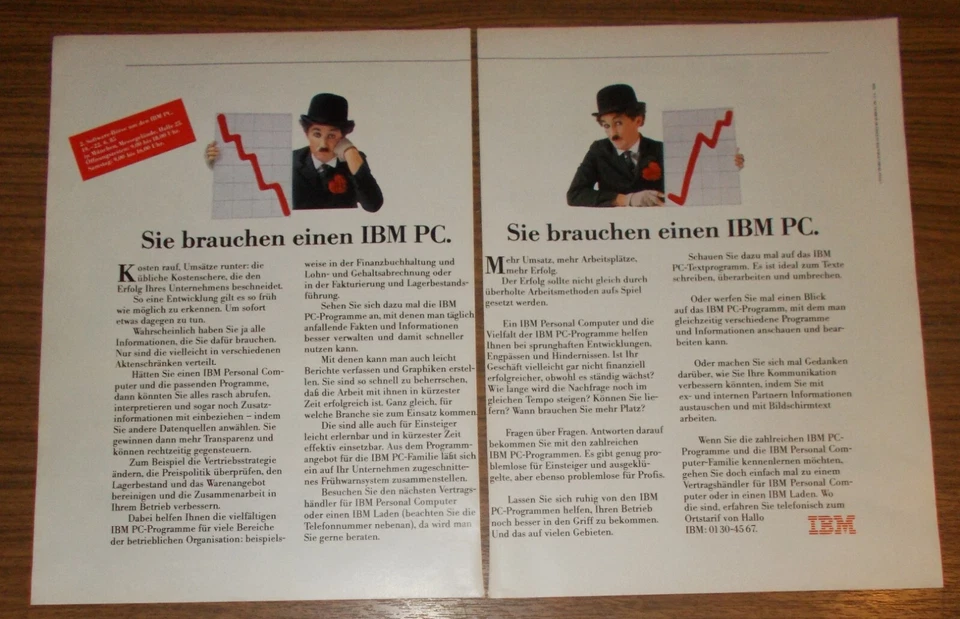 Seltene Werbung IBM - Sie brauchen einen IBM PC - Charlie Chaplin 1985 - Bild 1 von 1