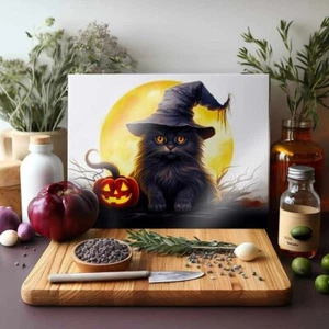 Tagliere in vetro gatto nero strega Halloween - Foto 1 di 1
