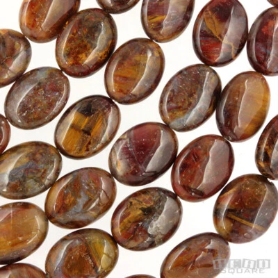12 Genuine Natural Pietersite Flat Oval Beads 12mm x 16mm 7-3/4" #22227 - Image 1 of 3