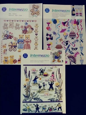Coats Intermezzo Lot of 3 Cross Stitch Patterns Teddy Bear, Birthday, Frogs NEW - Image 1 of 4