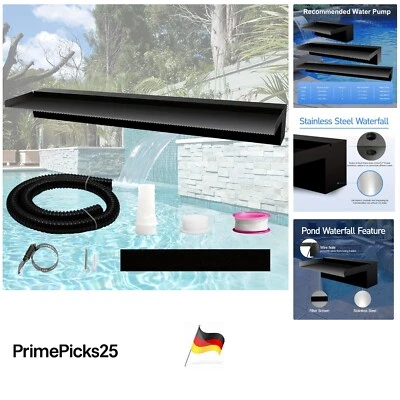 Edelstahl Wasserfall für Garten, Brunnen, Pool, 90x20x10cm, schwarz - Bild 1 von 4