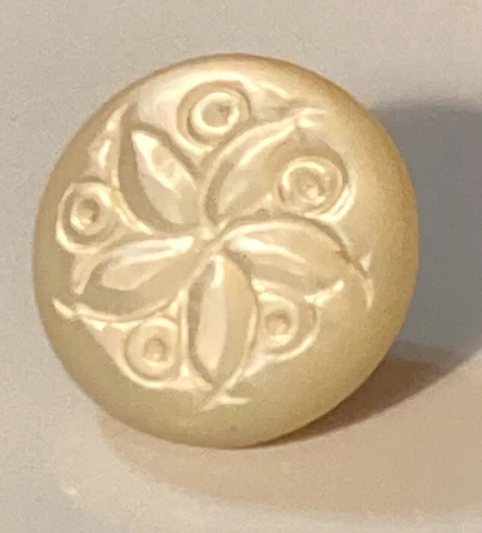 Antique White Pearl Button Carved Flower Center Metal Shank 7/16" Cover