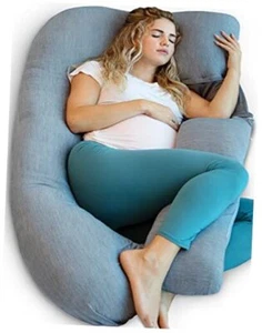 Pregnancy Pillows, U-Shape Full Body Pillow – Removable Grey Cooling Cover - Picture 1 of 7