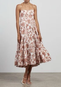 Shona Joy Carolina Dress Size AU 10 / US 6 Linen Tiered Lace Midi Summer Resort - Picture 1 of 8
