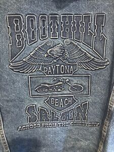 boothill saloon vintage jean jacket size L made in U.S.A. hoodie Daytona Beach