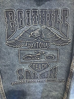 Chaqueta vaquera vintage boothill salón talla L hecha en EE. UU. Sudadera con capucha Daytona Beach Foto 1 de 4