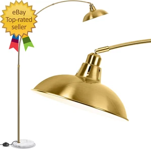 Gold Brass Arc Floor Lamp for Living Room - Mid Century Modern Standing Lamp, Ov - Picture 1 of 8