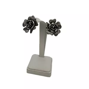 Pendientes Coro Rosa Grandes De Colección Texturizado Tono Plateado Flor Pétalo Pendientes con Clip - Imagen 1 de 7