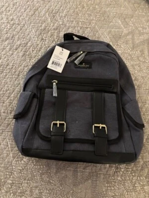 NWT London Fog Gray Denim Canvas Adult Backpack Laptop Travel Carry-on - Image 1 of 4