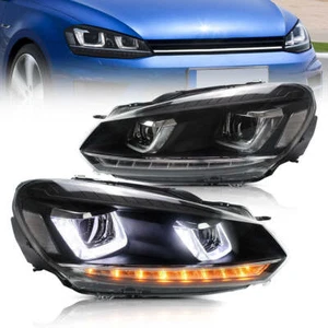Pair LED Projector Headlights For 2008-2013 VW Golf VI MK6 5K1 AJ5 W/Sequential - Picture 1 of 12