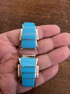 Native American Navajo Blue Turquoise Inlay  Watch Tips Large Wow Nice Zuni # B - Picture 1 of 9