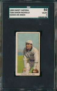 SIMON NICHOLLS 1909-11 T206 Sweet Caporal 150 Hands on Knees SGC 4 ATHLETICS