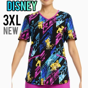 🆕️ New Disney Lion King Print Scrub Top  In Multicolor - 3XL - Picture 1 of 19
