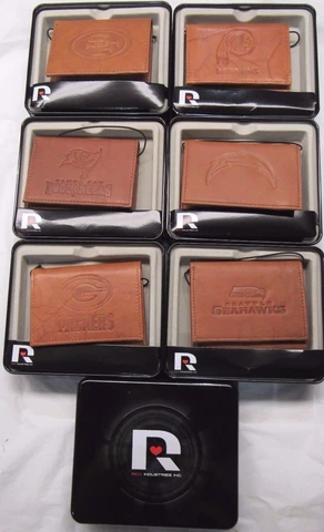 NFL Embossed Trifold Leather Wallet With Gift Box -Select- Team Below Cover