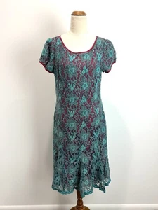 Lemonade On The Lawn Womens Dress 12 L Blue Overlay Red Pencil Boho Witchy Fairy - Picture 1 of 15