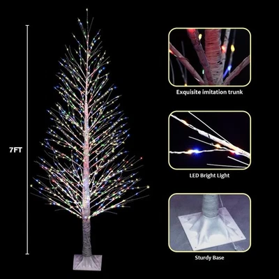 Árbol de Navidad de abedul iluminado de 7 pies 1000 luces LED blancas cálidas con luces centelleantes Foto 1 de 4