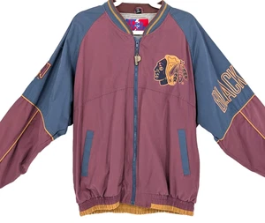 Rare VTG 90s Pro Player Mens Chicago Blackhawks NHL Bomber Jacket Hockey Medium - Picture 1 of 15