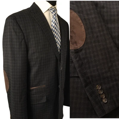 Johnston & Murphy Men Brown Plaid Blazer XL 44R Sport Coat Jacket Elbow Patches - Image 1 of 4