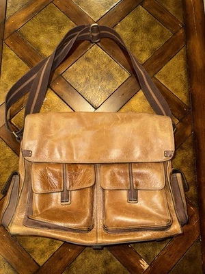 Bolsa de viagem Fossil tiracolo satchel carteiro couro macio genuíno bronzeado - Imagem 1 de 4