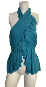 Free People Boho chic Halter Verde Azulado Envolvente Top Fluido con Volantes Festival Terroso Playa S - Imagen 1 de 6