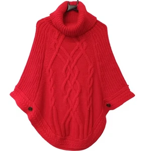 Joules Red Roll Neck Cape Sweater Poncho Size S/M Wool Blend - Picture 1 of 8