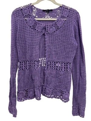 Cárdigan Chadwicks Crochet Frente Abierto Mujer L Lavanda Púrpura Tejido Ligero Foto 1 de 4