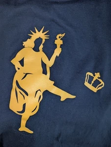 Dancing Lady Liberty T Shirt Kicking Crown Blue Yellow Size L Core Blend - Picture 1 of 4