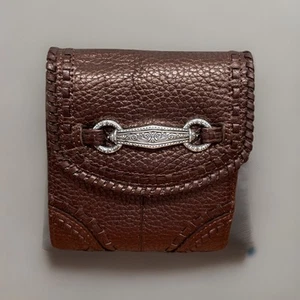 Vintage Brighton Leather Wallet Trifold Pebbled Brown Silver Accents - Picture 1 of 13