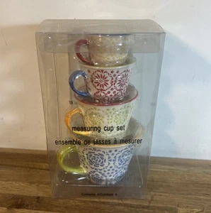 Pier One "RETIRED" Stoneware Medallion Measuring Cups Set Of 4 Brand New - Picture 1 of 3