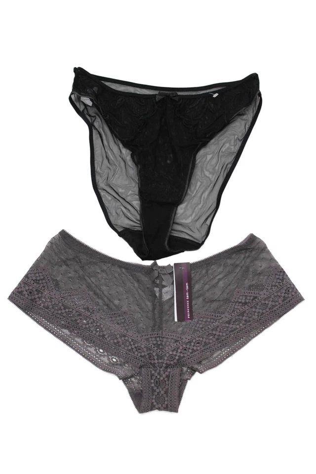 Princesse Tam 女式透明蕾丝蝴蝶结内裤套装黑色/灰色 2 码 — 第 1/4 张图片