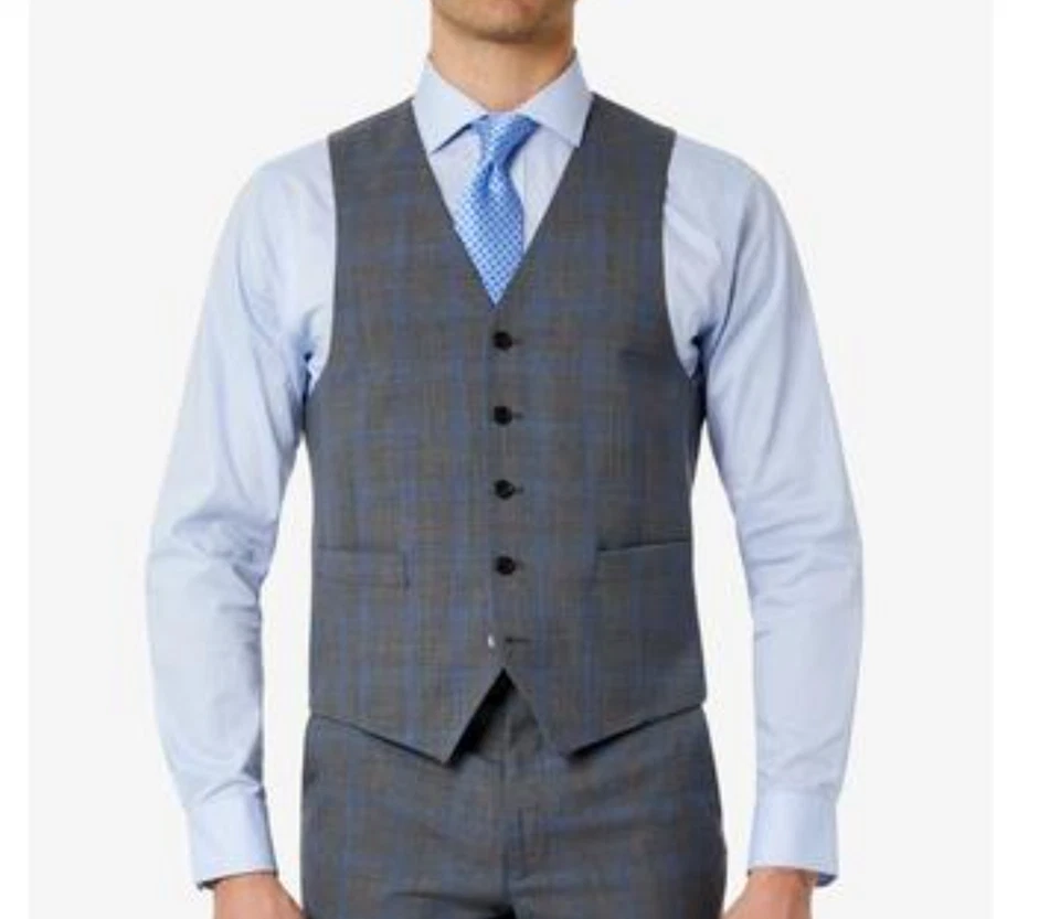 Ralph Lauren Suit Vest Men's Small Grey Hitchcock Plaid Stretch HITCV35R0596