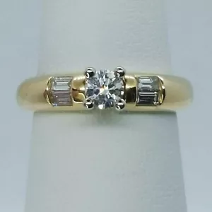 14K Yellow Gold Round Brilliant / Baguette Diamond Engagement Ring - Picture 1 of 4