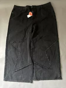 NWT Cider Women's 4xl Black Denim Jeans Star Pattern High Waisted Wide Leg - Picture 1 of 3