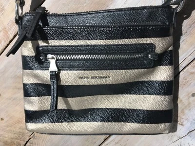 Dana Buchman pebbled square crossbody shoulder purse black/silver stripes………….f1 - Image 1 of 4